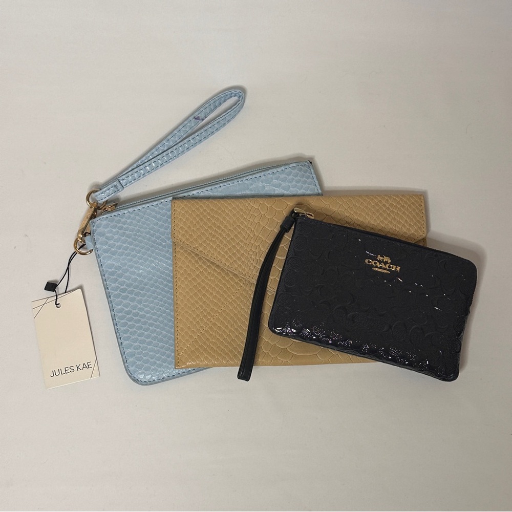 Women's Clutch and Wristlet Set -Navy, Tan, and Light Blue -One NWT
